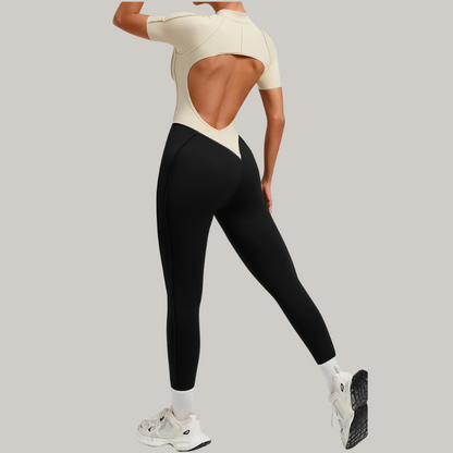 Color matching backless half zipper bodysuit