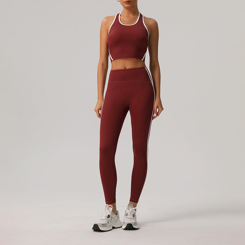 Color-Blocked Racerback Crop Top + High-Waisted Color-Blocked Leggings 2-Piece Set