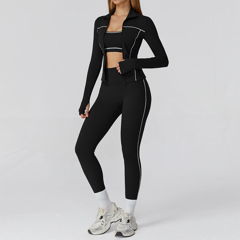 Racerback Sports Bra + Jacket + high waist leggings 3-piece set
