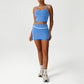 Snug-Fit Low-Cut Crop Top + Elastic Waistband Skirt 2-Piece Set
