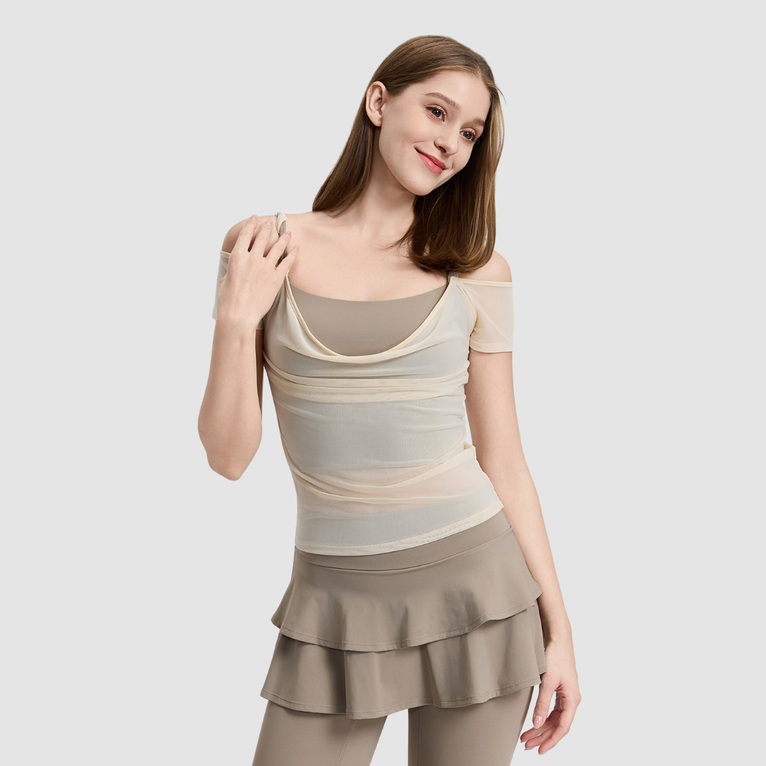 Wholesale Women's Mesh Off-Shoulder Short-Sleeve Sports Top