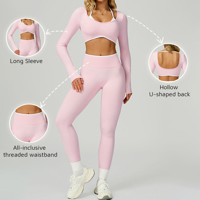Seamless halter Contrasting Color top + High-waisted leggings 2-Piece Set