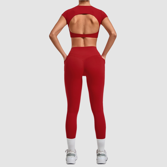 Wholesale Women's Naked-Feel Short Sleeve Crop Top + High-Waist Leggings Set – Moisture-Wicking Yoga Fitness Activewear