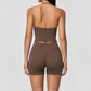Wholesale Women's Halter Neck Yoga Set – Deep V-Neck Bra & High-Waist Shorts