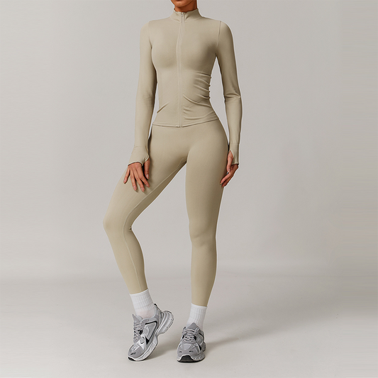 Seamless Full Zipper Fitness jackets + high waist leggings 2-piece set