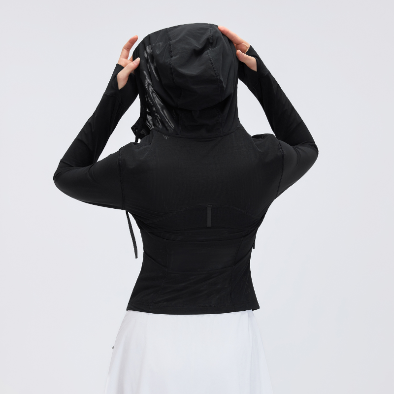 Wholesale mesh hooded yoga jacket