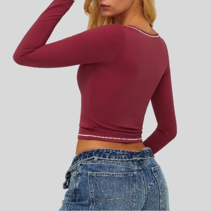 Color-blocked long-sleeved sports top