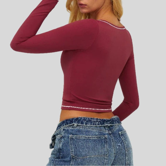 Wholesale Color-blocked long-sleeved sports top | Wonderxfans bulk activewear