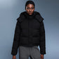 Detachable-hood relaxed-fit down jacket