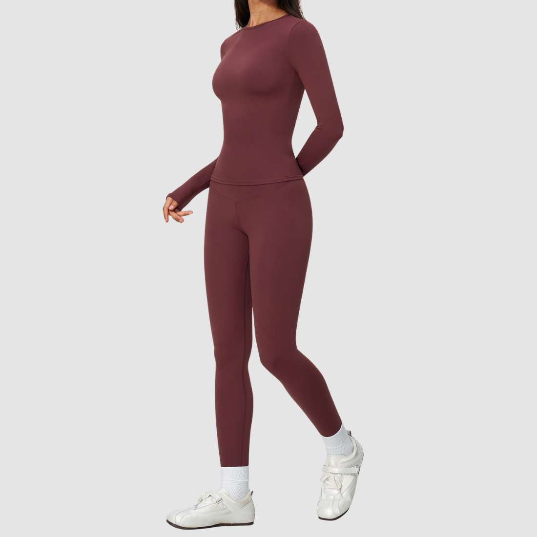 Wholesale Women's Nylon Spandex Activewear Set – Long Sleeve Tops & Leggings