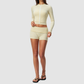 Wholesale Women's Stripe Yoga Set: Zip Stand-Collar Jacket & Shorts