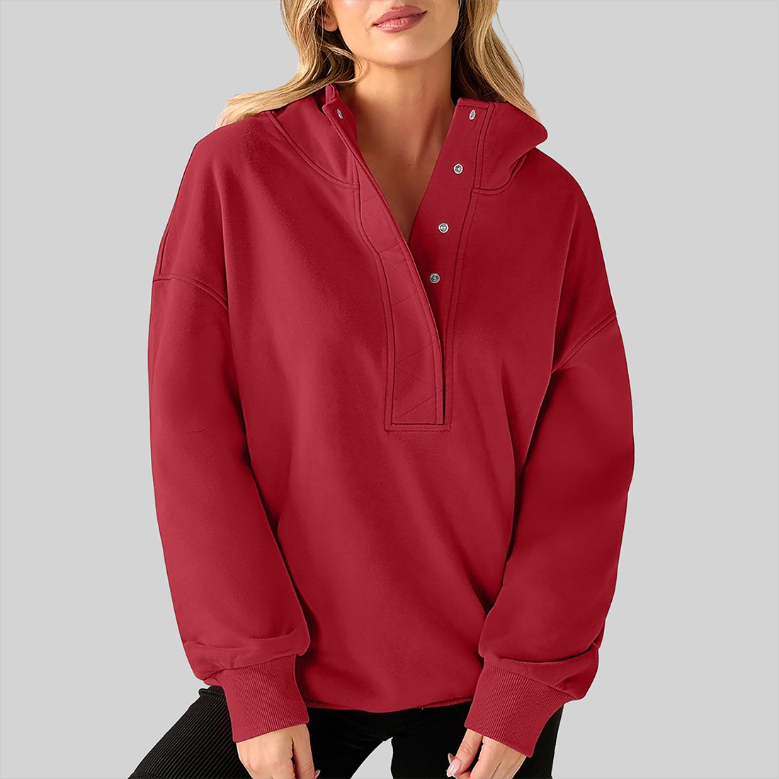 Wholesale Half-Button Hooded Sweatshirt – Loose Casual Long Sleeve Hoodie