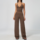 Wholesale Deep V Halter Neck Sweat-Wicking Breathable Fashion Casual Flared Fitness Set