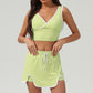 V-neck Sports Crop Top + Color-Blocked Skirt 2-Piece Set