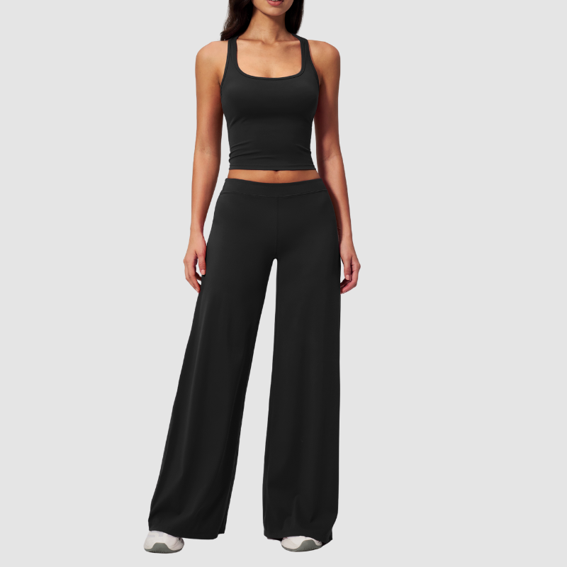 Wholesale Seam-Detail Cropped Vest & Hip-Lifting Wide-Leg Pants Set