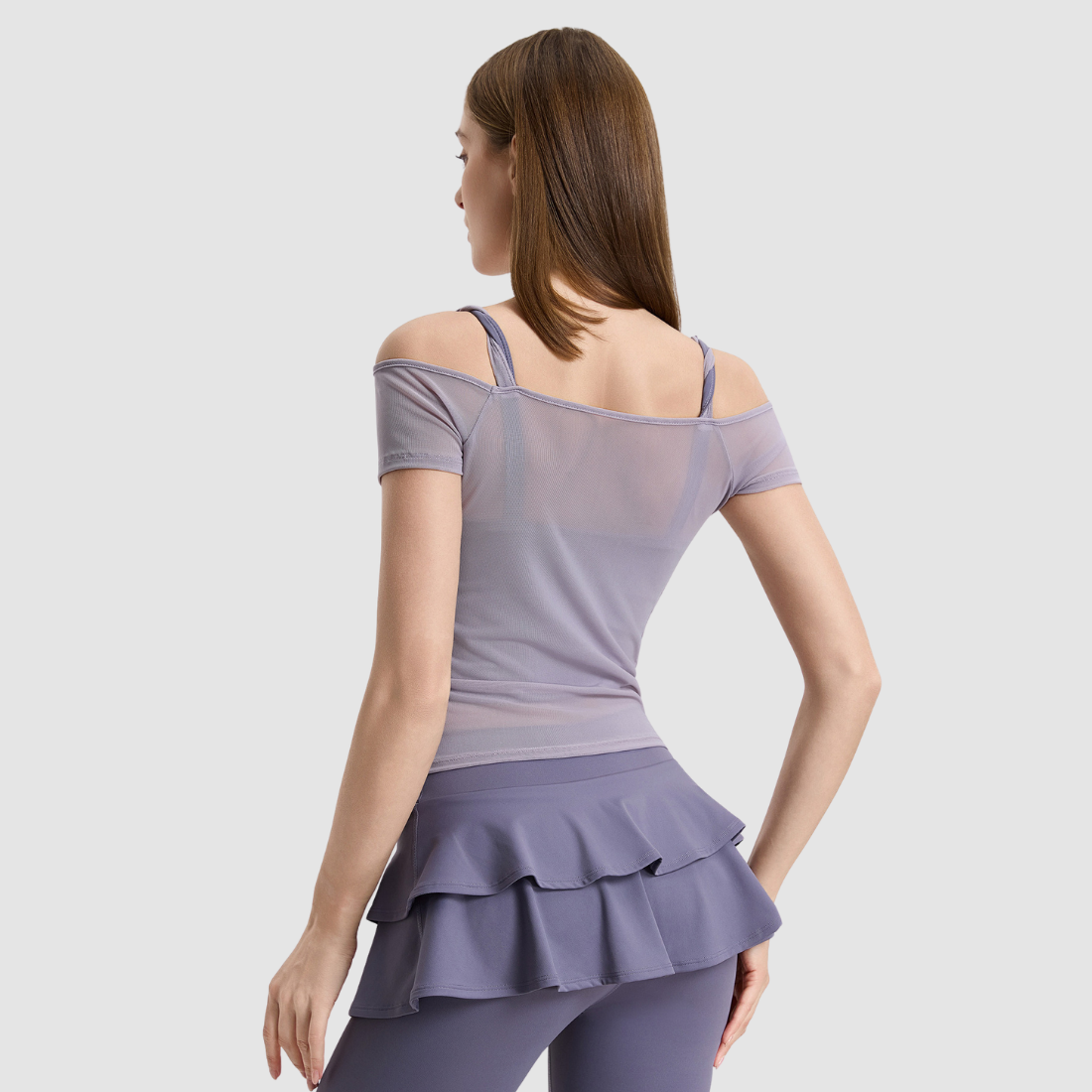Wholesale Women's Mesh Off-Shoulder Short-Sleeve Sports Top