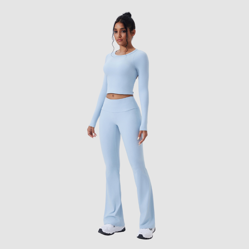 Wholesale back-cut yoga top + flared pants