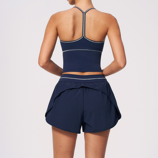 Wholesale Women's Brushed Yoga Set: Halter V-Neck Bra & Shorts – Colorblock Quick-Dry