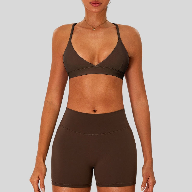 Strap bra + high-waisted shorts 2-piece set