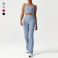 Layered-Look Spaghetti Strap Crop Top + Butt-Lifting Flared Pants 2-Piece Set
