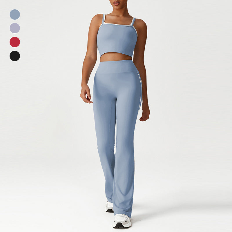 Layered-Look Spaghetti Strap Crop Top + Butt-Lifting Flared Pants 2-Piece Set