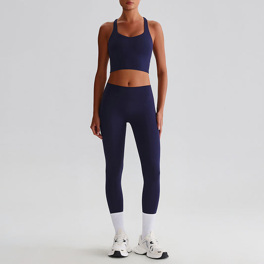 Cross back Yoga Tank Top & High-waisted leggings 2-piece Set