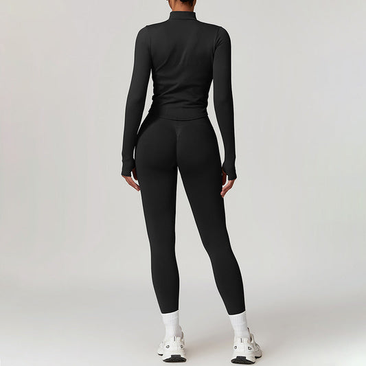 Seamless Long Sleeve Full Zipper Jacket + leggings 2-piece Set