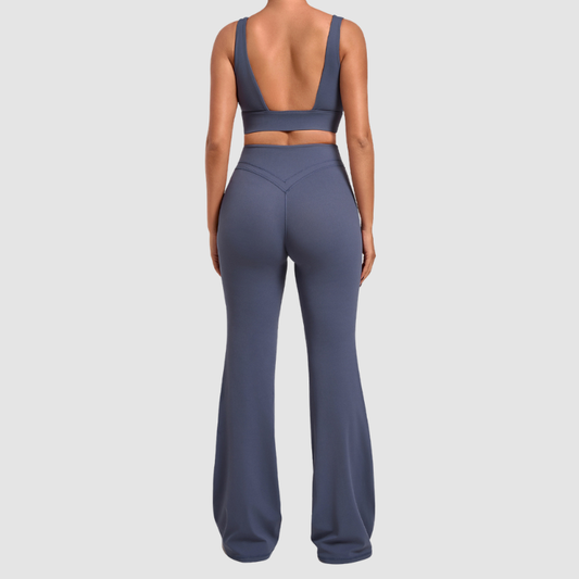 Wholesale Women's Naked-Feel Sports Bra + Flare Pants Set – Moisture-Wicking Yoga Fitness Activewear