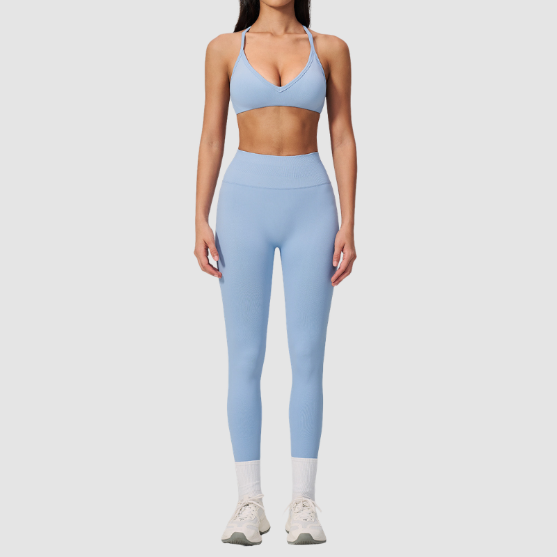 Wholesale Women's Seamless Sports Bra and Leggings Set – Open-Back Yoga Set