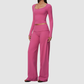 Wholesale Women's Brushed Yoga Set: Long-Sleeve Crop Top & Wide-Leg Pants