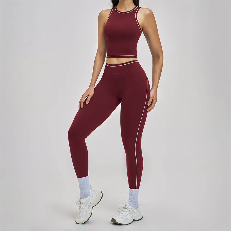 Wholesale Color Block Yoga Halter Vest + legging 2-Piece Set