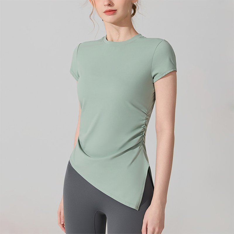 Wholesale Naked-Feel Slit-Hem Short Sleeve Yoga T-Shirt – Slim Fit Sports Top