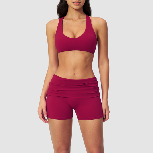 Wholesale Cross Trap Sports Bra + Fold-Up Waistband Shorts 2-Piece Set