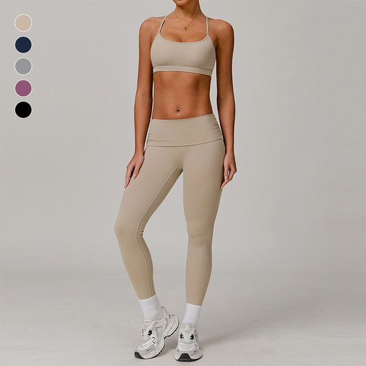 Croix à dos et à sangles minces Sports Bras + Legging 2 pièces legging à taille haute