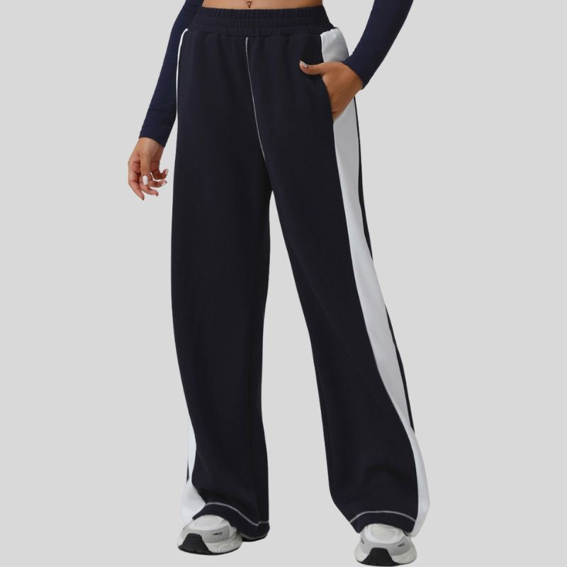 Color-blocked wide-leg casual sweatpants