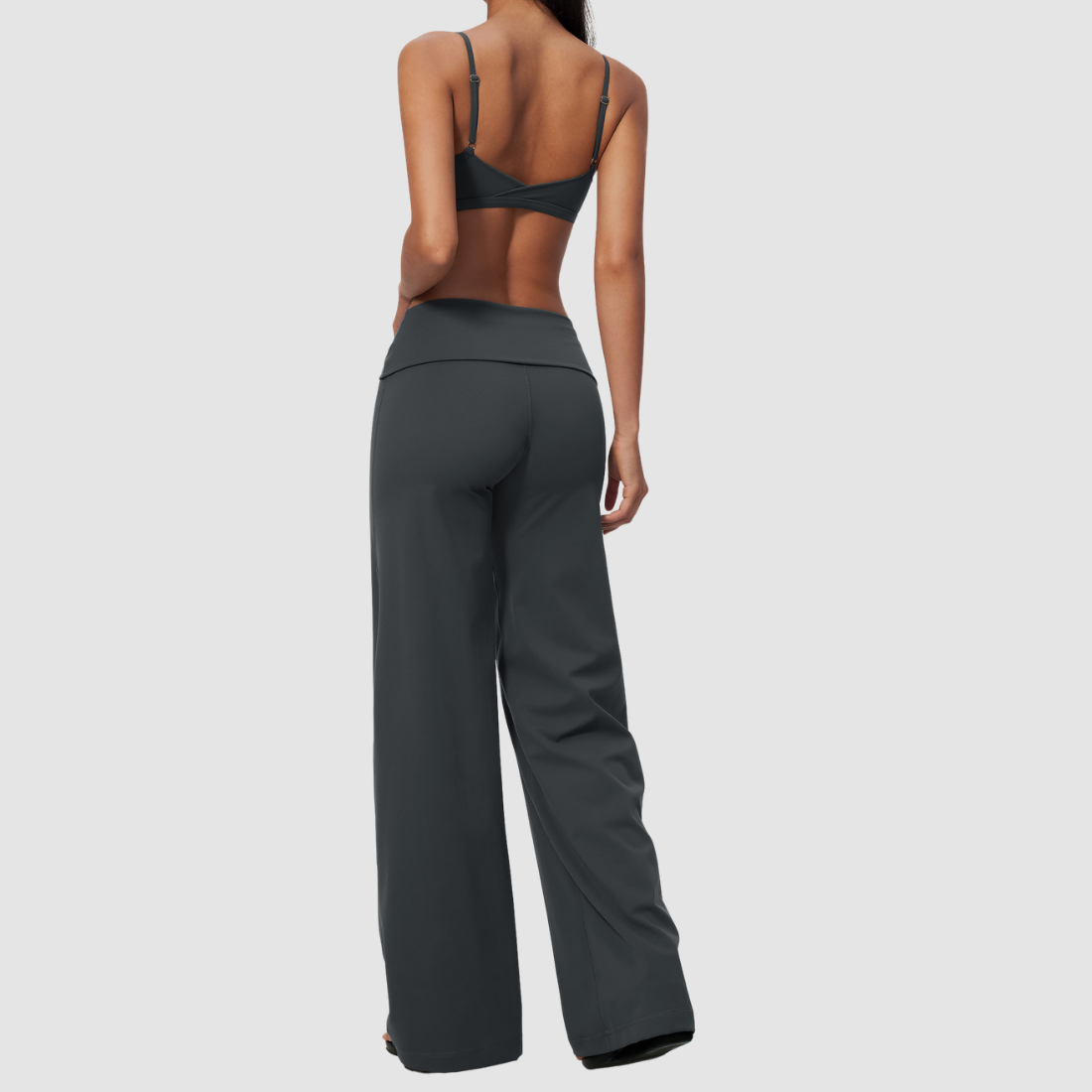 Wholesale Women's Brushed Yoga Set: Strappy Back Bra & Foldover Wide-Leg Pants