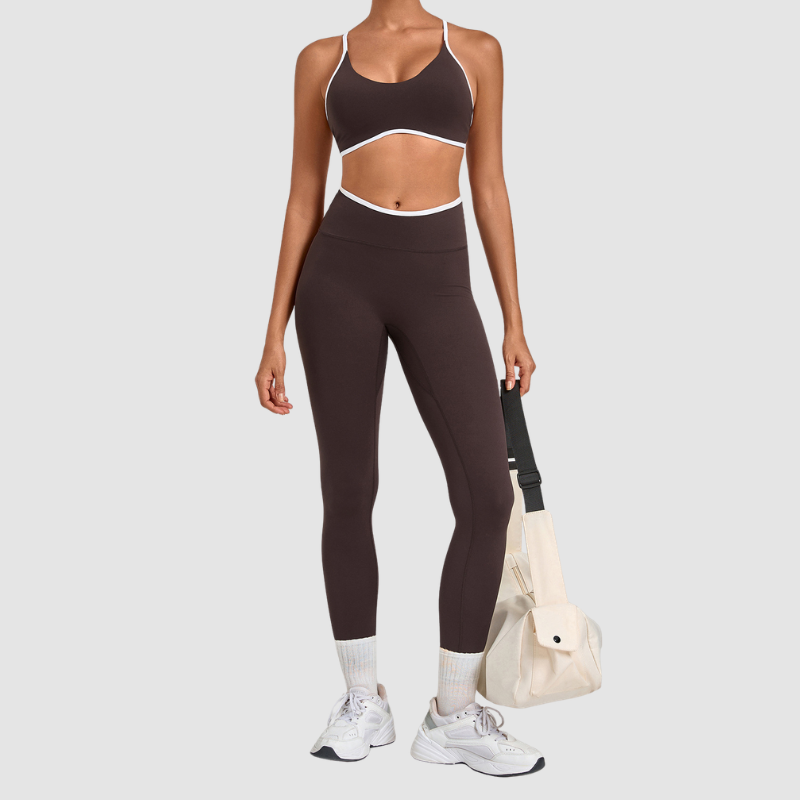 Wholesale Colorblock Piping Yoga Set Adjustable Strap Sports Bra & Leggings