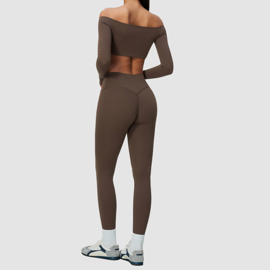 Wholesale Women's One-Shoulder Long-Sleeve Top+Yoga Leggings Set