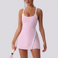 Wholesale Women's Spaghetti Strap Tennis Dress – Feather-Trim Anti-Exposure Fitness Dress