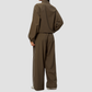 Wholesale Women's Stand-Collar Zip Jacket and Wide-Leg Long Pants Set