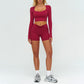 Slim-fitting long-sleeved top + tight-fitting athletic shorts 2-piece set