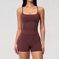 Wholesale Women's Brushed Tank Top & Booty-Lift Shorts Set – Seam-Detail Naked-Feel Yoga 2-Piece Set