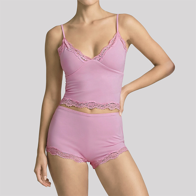 Wholesale Women's Lace V-Neck Cami Yoga Set – Built-in Bra High Waist Shorts Lounge Set