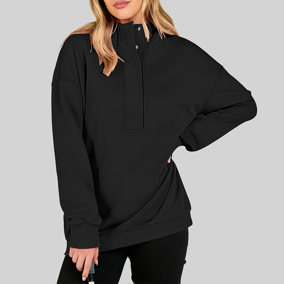 Wholesale Half-Button Hooded Sweatshirt – Loose Casual Long Sleeve Hoodie