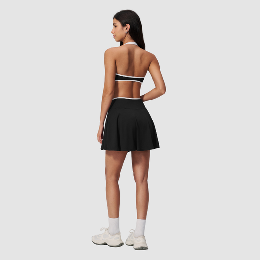 Wholesale Women's Color Block Sports Bra & Anti-Exposure High-Waist Mini Skirt Set – Naked Feel Yoga Gym Activewear