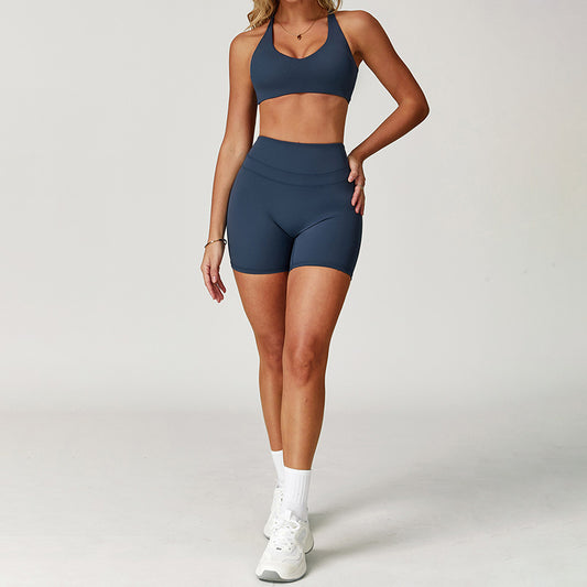 Ultra-soft Cross Back Yoga Bra +Shorts 2 Pieces Set