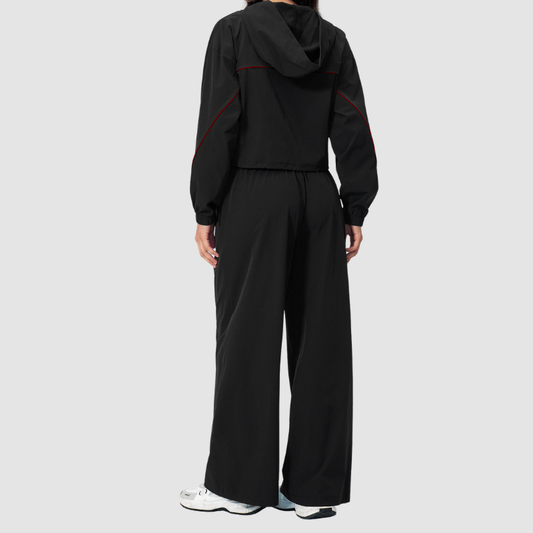 Wholesale Women's UPF50+ Sun Protection Hoodie Jacket + Wide-Leg Pants Set – Colorblock Outdoor Running Sportswear