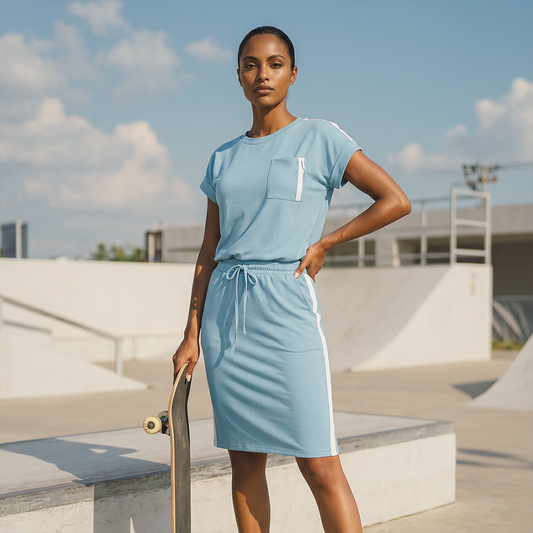 Wholesale Women's Square Shoulder Short Sleeve T-Shirt & Bodycon Mini Skirt Set