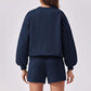 Round neck loose casual sweatshirt+Loose-fitting athletic shorts 2-piece set