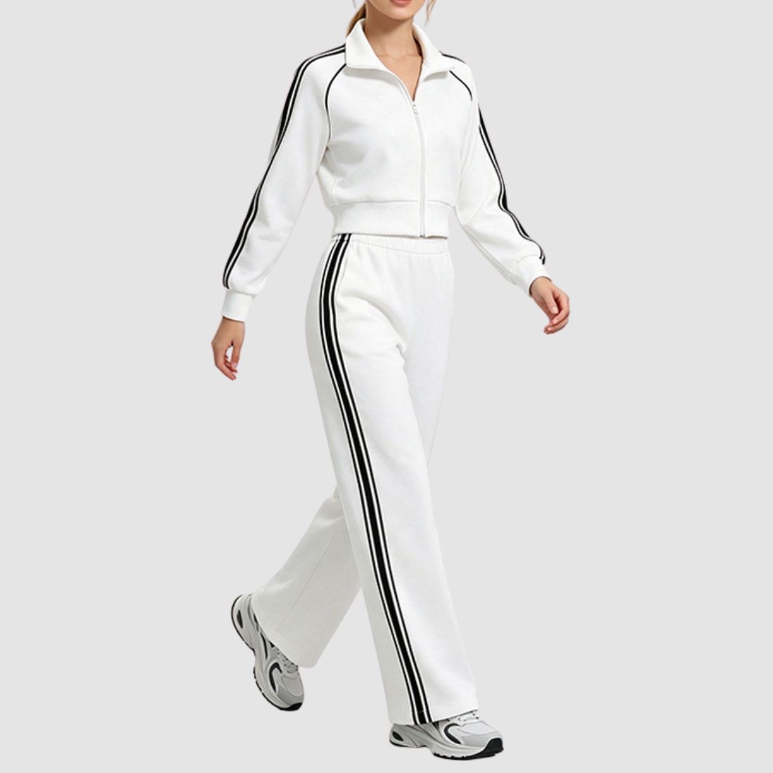 Wholesale Women’s Stripe Jacket & Straight-Leg Pants Separates – Cotton Blend Activewear